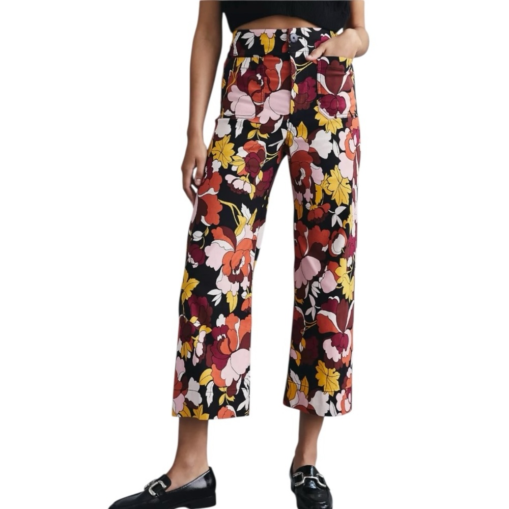 Anthropologie Maeve The Colette Floral Mod Print Cropped Wide Leg Pants - 27